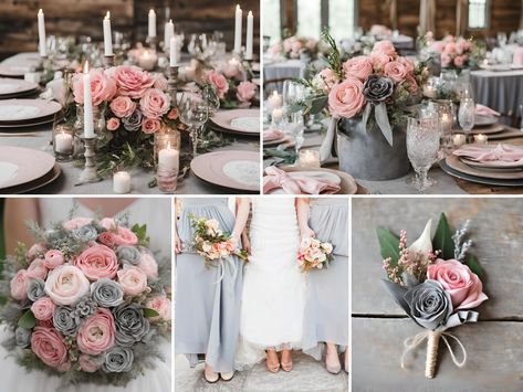 Dusty Rose And Gray Wedding, Pink And Grey Wedding, Gray Wedding Colors, Wedding Theme Color Schemes, Dusty Pink Weddings, Mexican Birthday, Wedding Color Ideas, Wedding Itinerary, Winter Wedding Colors