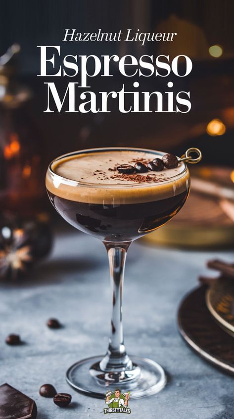 "Indulge in the rich flavors of our Hazelnut Liqueur Espresso Martini cocktail recipe! This delightful twist on classic martini recipes combines the smoothness of espresso vodka with the nutty essence of hazelnut liqueur, creating an easy vodka cocktail that's perfect for any occasion. Elevate your gatherings with this flavored tequila coffee martini, a unique blend that's sure to impress. Discover the perfect balance of coffee and sweetness in this espresso vodka masterpiece!" Espresso Martini Mocktail, Winter Espresso Martini, Hazelnut Espresso Martini, Espresso Martini Tequila, How To Make Espresso Martini, Easy Espresso Martini Recipe, Classic Martini Recipes, Winter Martini Recipes, Hazelnut Cocktail