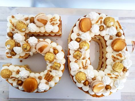 White And Gold Number Cake, 50 Number Cake, 50th Cake, Golden Wedding Anniversary, 50th Birthday Cake, Number Cake, Number Cakes, Cakes For Men, Golden Wedding