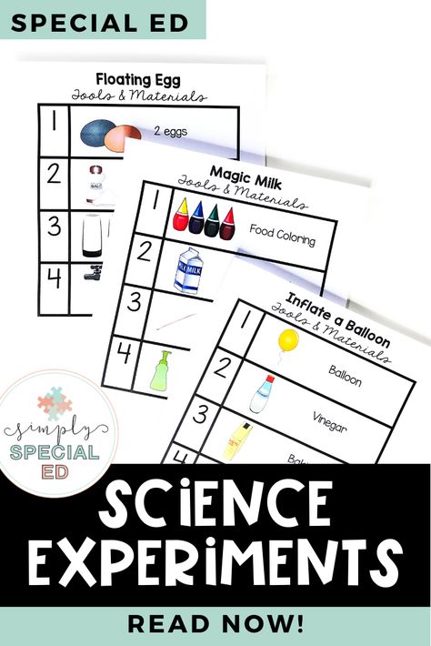 I created these visual science experiments for my own classroom, and now I'm sharing them with you! These step-by-step science experiments are perfect for special education classrooms because they are so easy to use. Read the blog for everything you need to know about science experiments in special education! #specialeducation #specialed Special Education Group Activities, Aba Classroom, Functional Academics, Special Education Science, Early Childhood Education Quotes, Science Reading Comprehension, Special Education Lesson Plans, Middle School Special Education, Classroom Science