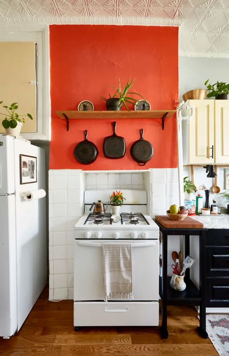 Kitchen With Personality, Railroad Apartment Ideas, Railroad Kitchen, Railroad Apartment, Farmhouse Eclectic, Brooklyn Apartment, Apartment Tour, Meditation Space, Nyc Apartment