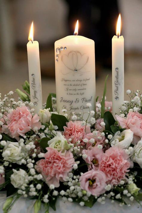 15 of the Best Wedding Ceremony Decor Buys | weddingsonline Candle For Wedding Ceremony, Unity Candle Ideas Wedding Ceremonies, Unity Candles Wedding, Wedding Candle Decor, Unity Candle Flower Arrangement, Candle Flower Arrangements, Wedding Ceremony Unity Candle, Farmhouse Stairs, Unity Candle Ceremony