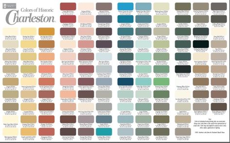 Charleston color palette Green House Color, Historic Paint Colours, Colors For House, Exterior Shades, Exterior Color Palette, Historic Colours, Dark Paint Colors, Number Seven, Exterior House Color