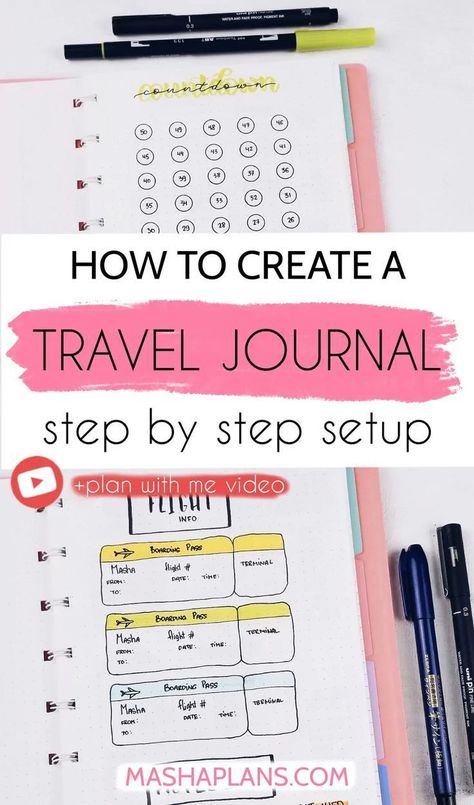 Are you thinking of creating a Travel Journal for your next trip? That's fantastic, travel journals are a great way to preserve memories and lower the stress of organizing the perfect trip. It can be very easy to set up one. Join me as I share with you page ideas for your next travel journal and show you how to create a simple and easy journal that will help you organize great vacation and preserve all the memories. #mashaplans #bulletjournal #traveljournal #planwithme Easy Journal, Travel Journal Pages, Travel Journal Scrapbook, Diy Travel Journal, Plan With Me, Travel Journals, Travel Diy, Journal Layout, Travel Memories