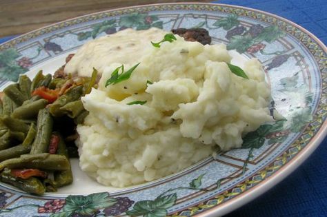 (Chive) Goat Cheese Mashed Potatoes Instant Mashed Potatoes Recipes, Goat Cheese Mashed Potatoes, Flake Recipes, Cheese Mashed Potatoes, Instant Mashed Potatoes, Instant Potatoes, Mashed Potatoes Recipe, Seasoned Potatoes, Potato Flakes