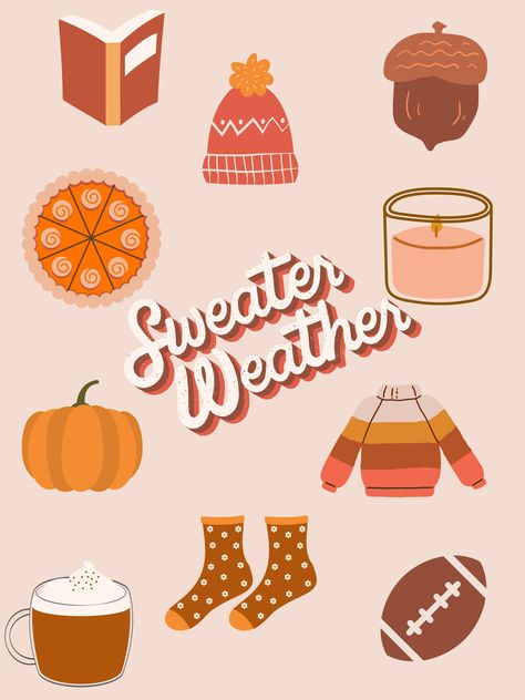 Sweater weather avg, fall graphics, neutrals, boho, pie, leaves, sweater, cozy, digital download, wallpaper Sweater Weather Drawing, Sweater Weather Wallpaper, Fall Screensaver, Sweater Weather Aesthetic, Spooky Wallpapers, Diy Doll Suitcase, Pie Wallpaper, Autumn Pics, Weather Wallpaper