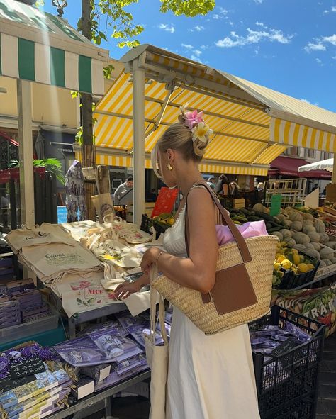 Postcards from Nice 🧺✨🍋 St Tropez Aesthetic, Farmers Market Outfit, France Outfits, Loewe Puzzle, Paris Style, Colorful Aesthetic, Euro Summer, Nice France, Spring Vibes