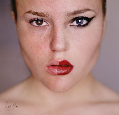 damn make-up.  by *Senju-HiMe Half Face Makeup, Michelle Phan, Makeup Challenges, Power Of Makeup, Self Portrait Photography, Youtube Makeup, Creative Portrait Photography, Foto Poses, Without Makeup