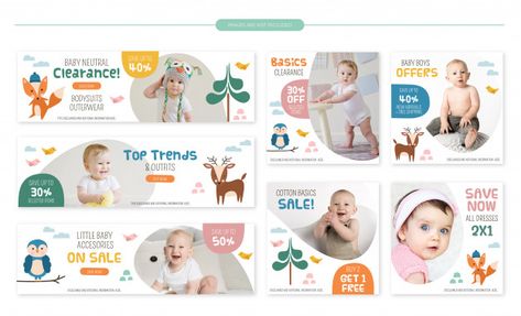 Baby store sale banners set - cute fores... | Premium Vector #Freepik #vector #banner #sale #baby #kids Cute Forest Animals, Kids Banner, Baby Ads, Fb Banner, Cute Forest, Baby Layouts, Banner Web, Banner Design Inspiration, Baby Banners