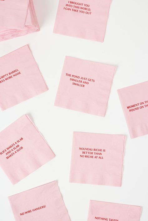 …mark my words “Wipe that smile off your face…”, or use these napkins to smear your lipstick on the womanly wisecracks of your Mommie Dearest. These cocktail napkins are meant to incant while you decant, remembering all those “helpful” phrases our mothers used to proverbially duct tape our backs to make us standup wome 40th Birthday Napkins, Gift Packaging Design, Mommie Dearest, Mark My Words, Mommy Dearest, Cocktail Napkin, Napkin Design, My Funny Valentine, Party Details