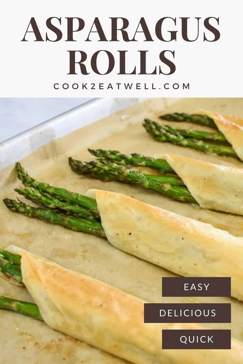 These asparagus rolls are a delicious! Tender asparagus spears are wrapped in flaky, crispy phyllo sheet and baked until golden. The asparagus roll ups are brushed with butter and seasoned simply with salt, pepper and a touch of garlic. The phyllo wrapped asparagus makes a wonderful side dish and appetizer, or serve it with a soup or a side salad for a light lunch or dinner. Asparagus Roll Ups, How To Make Asparagus, Tender Asparagus, Asparagus Rolls, Asparagus Wraps, Wrapped Asparagus, Comfort Soup, Quick Weeknight Dinners, Asparagus Recipe