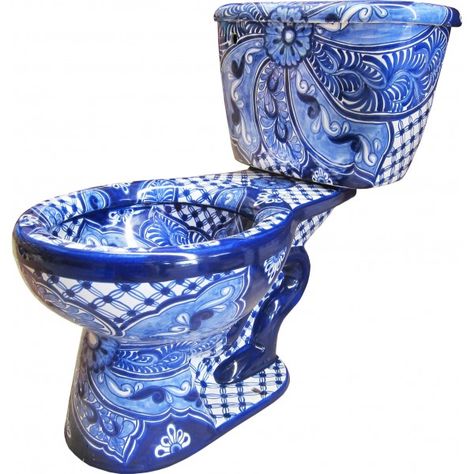 Talavera Toilet, Talavera Bathroom, Cool Toilets, Colored Toilets, Toilet Tank Cover, Flush Handle, Soap Dish For Shower, Ceramic Toilet, Tumbler Holder