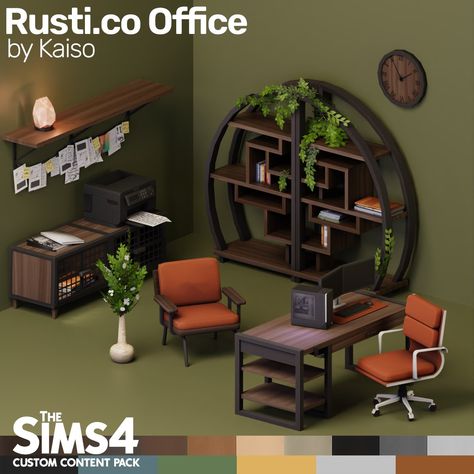 Kaiso on Twitter: "🌿Rusti .co Office CC Set 12 new, original meshes with 10 wood swatches and 6 cushion swatches, mixed and matched throughout for unique office looks. 📑Read about it here: https://t.co/Jnk6xHyO4Y 🔽Download (Public Sept. 16th, 2022): https://t.co/0kpdfjSGXg #TS4CC #TS4 https://t.co/svhI7GzK33" / Twitter Rustic Wall Shelves, Mod Furniture, Sims Packs, The Sims 4 Pc, Sims 4 Bedroom, The Sims 4 Packs, Sims 4 Expansions, Sims 4 House Design, Casas The Sims 4