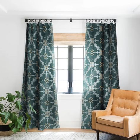 Dakota Fields Pimlada Phuapradit Snowflake Tile 2 1pc Blackout Window Curtain Panel | Wayfair Green Curtains Living Room, Designs Room, Curtains Rods, Mid Century Modern Curtains, Living Room Drapes, Green Curtains, Modern Curtains, Pleated Curtains, Living Room Windows