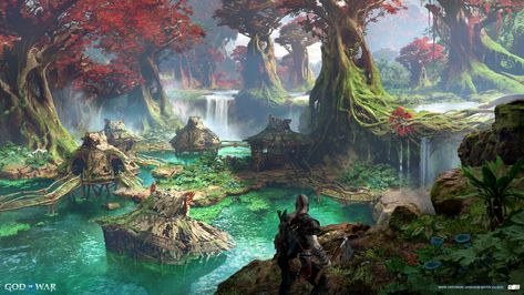 ArtStation - Vanaheim - Water Village Water Village, God Of Wars, Fantasy Village, Norse Myth, Ancient Mythology, Water Art, Mythology Art, Fictional World, Norse Mythology