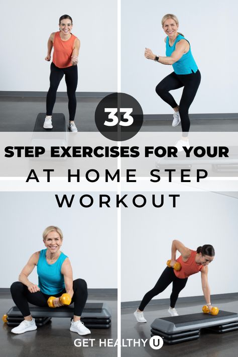 Stepper Workout Home, Step Bench Workout, Exercises With Step Bench, Step Bench Exercises, Step Box Exercises, Step Board Exercises, Step Box Workout, Beginner Step Workout, Exercise Step Workout