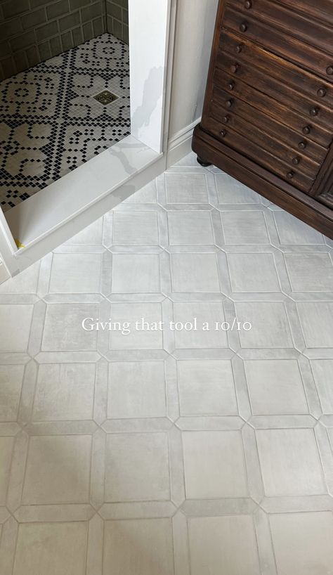 Bathroom Flooring Herringbone, Light And Airy House Design, Chevron Tile Floor Bathroom, Modern Decor In Old House, Simple Laundry Room Tile, Tile Closet Floor, Diamond Pattern Bathroom Floor, Groutless Bathroom Floor, Brick Porcelain Floor Tile