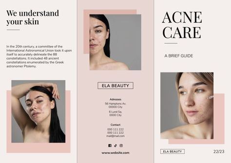 Minimalist Pastel Ela Beauty Acne Skincare Routine Brochure Skincare Brochure Design, Skincare Brochure, Beauty Brochures, Church Brochures, Minimalist Pastel, Acne Skincare, Acne Skincare Routine, Free Brochure Template, Leaflet Design