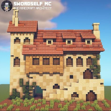 Minecraft Italian Villa, Minecraft Roman Builds, Minecraft Italian, Medieval Mansion, Italian Buildings, Villa Minecraft, House In Minecraft, Valley Of The Wind, Rumah Minecraft Sederhana