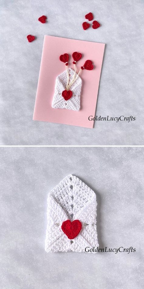 Birthday Card Diy Simple, Anniversary Crochet Gift Ideas, Crochet Anniversary Gift For Him, Crochet Birthday Cards, Crochet Anniversary Gift, Granny Square Envelope, Birthday Crochet Gift Ideas, Crochet Birthday Gifts, Crochet Heart Applique