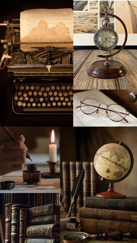 pocket watch books quill pen ink typewriter globe candle academia academic study desk glasses bifocals aesthetic clock Academia Accessories, Dark Academia Accessories, Dark Academia Study, Academia Study, Essential Accessories, The Desk, Dark Academia Aesthetic, Study Desk, Academia Aesthetic