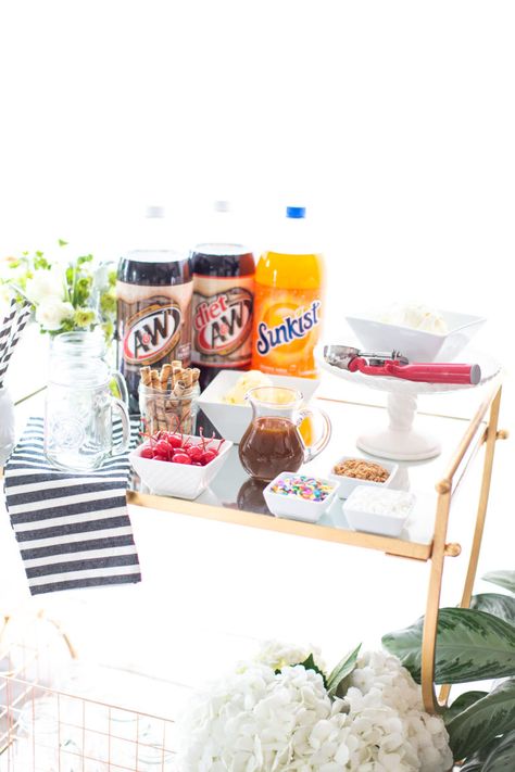 Make Your Own Root Beer Float Bar | Glitter, Inc. Rootbeer Float Bar, Ice Cream Sundaes Toppings, Root Beer Float Bar, Sundae Toppings, Diy Treats, Orange Soda, Root Beer Float, Vanilla Bean Ice Cream, Icecream Bar