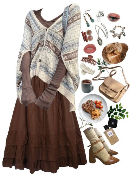 Coffee Shop Style Outfits, Modest Fairycore Outfits, Fem Winter Outfits, Cabincore Outfit, Gremlincore Outfits, Italy Aesthetic Outfit, Silly Clothes, Cottagecore Clothes, Clothing Design Sketches