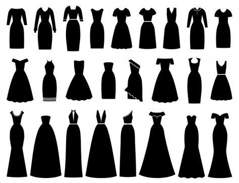 Dresses icon for women. illustration. fe... | Premium Vector #Freepik #vector #vintage #party #icon #woman Dress Art Ideas, How To Design A Dress Drawing, Dress Silhouettes Types, Dress Silloutes, Dress Vector Illustration, Fashion Design Clothes Ideas, Dress Silhouette Drawing, Silhouette Dress Illustration, Dresses Silhouette