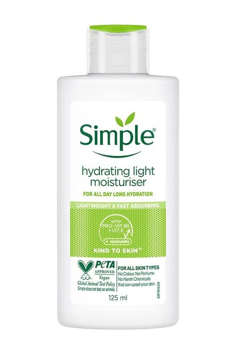 "Simple-Kind-to-Skin-Hydrating-Light-Moisturiser-125ml-UKs-Number1-Facial-Care-12-Hour-Hydration" Simple Light Moisturizer, Simple Face Moisturizer, Simple Hydrating Light Moisturizer, Light Moisturizer For Face, Simple Brand Skincare, Simple Products Skincare, Simple Moisturizer, Dream Skincare, Face Moisturizer For Dry Skin