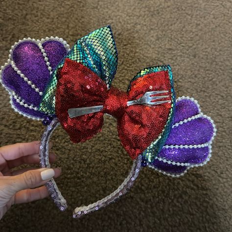 Homemade Ears Super Cute! Mickey Ears Birthday, Diy Cat Ears, Mini Ears, Belle Mickey Ears, Disney Ears Tinkerbell, Green Mickey Ears, Mermaid Mickey Ears, Tinkerbell Mouse Ears, Disneyland 2024