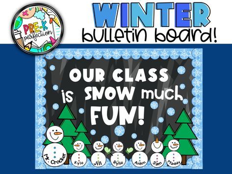 Winter Snowman Bulletin Board | Winter Bulletin Board | Winter Classroom Decor | Snow much Fun! Winter Theme Doors For Preschool, Holiday Classroom Bulletin Boards, Baby Its Cold Outside Bulletin Board, Snow Man Bulletin Board, Winter Teacher Bulletin Boards, Decorations For Kindergarten Classroom, Snowman Bulletin Board For Preschool, Christmas Boletin Board, Snow Themed Bulletin Boards