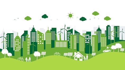 Vector ecology and environment with gree... | Premium Vector #Freepik #vector #sustainable-city #eco-city #eco-house #green-city Illustration Flat, City Vector, Sustainable City, City Background, City Illustration, Green City, Flat Style, Energy Sources, Web Banner