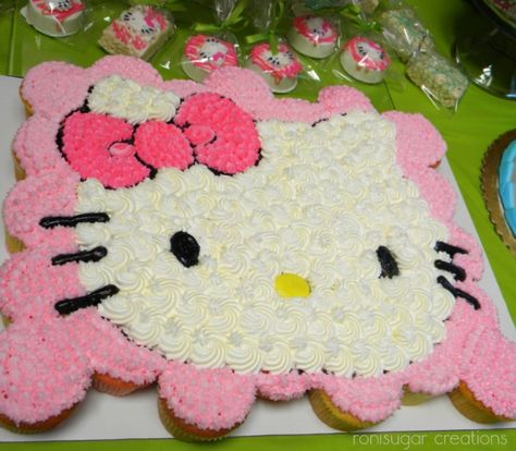 21 Pull Apart Cupcake Cake Ideas Hello Kitty | Pretty My Party Kitty Birthday Cake, Kid Cakes, Hello Kitty Birthday Cake, Pull Apart Cupcake Cake, Decorating Cupcakes, Cat Cupcakes, Hello Kitty Birthday Party, Pull Apart Cupcakes, Hello Kitty Cupcakes