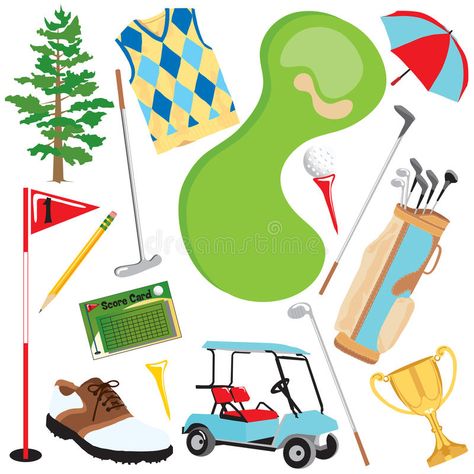 Golf elements. Fun golf elements isolated on white #Sponsored , #Ad, #Advertisement, #elements, #white, #isolated, #Golf Golf Clip Art, Birthday Cake Topper Printable, Vector Graphics Design, White Illustration, White Stock, Free Clip Art, Vector Graphics, Stock Vector, Vector Images