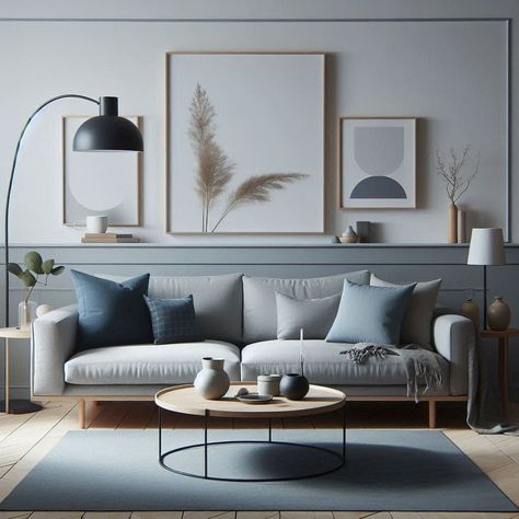 Blue and Grey Living Room Ideas Blue And Grey Living Room, Modern Living Room Blue, Grey Living Room Ideas, Black Furniture Living Room, Grey Living Room, Light Blue Walls, Grey Interior Design, Blue Armchair, Grey Furniture