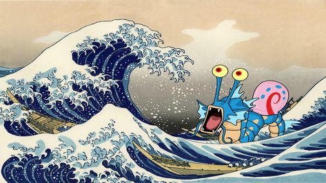 The Great Wave of Kanagawa painting #Gyarados #Gary The Great Wave off Kanagawa #humor #1080P #wallpaper #hdwallpaper #desktop The Great Wave, Futurama, Great Wave