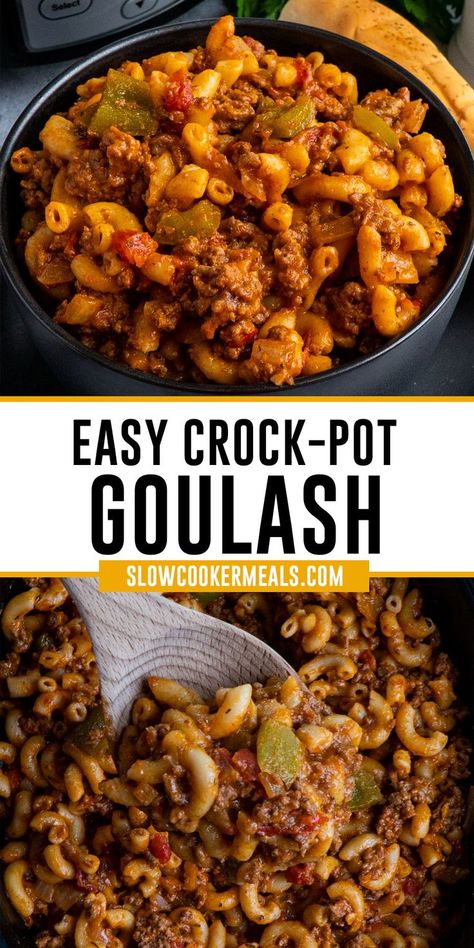 Close up of American goulash in a Crock-Pot. Crock Pot Goulash, Slow Cooker Goulash Recipes, Goulash Slow Cooker, Crockpot Goulash Recipe, Crockpot Goulash, Easy Goulash Recipes, Crockpot Pasta, Goulash Recipe, Slow Sunday