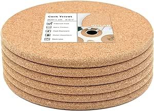 KITLAB Cork Trivet, 6 Pack High Density Thick Cork Coaster Set for Hot Dishes and Hot Pots, 8 Inch Heat Resistant Multifunctional Cork Board, Hot Pads for Table & Countertop Cork Trivets, Kitchen Trivets, Cork Trivet, Cork Material, Hot Dishes, Spoon Holder, Cup Coaster, Cork Coasters, Dish Sets