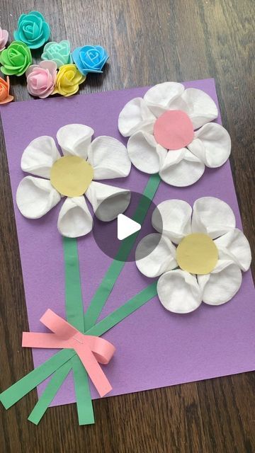 Cotton Pads Crafts Kids, Cotton Pad Flowers, Rolled Flower Template, Origami Rose, Craft Ideas For Kids, Theme Activity, Easy Activities, Toddler Learning Activities, Flower Template