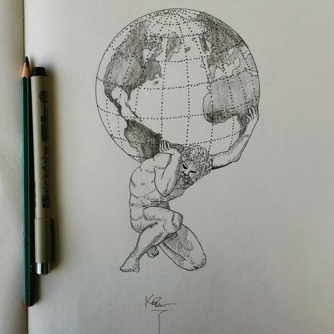 Atlas Holding The World Drawing, Mens Atlas Tattoo, Atlas Drawing Greek, Atlas Tattoo Minimalist, Atlas Tattoo Simple, Atlas Tattoo Stencil, Man Holding The World, Atlas Sketch, Humanity Tattoo