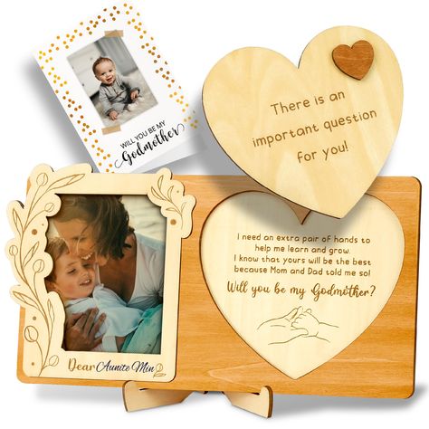 PRICES MAY VARY. Heartfelt Godmother Proposal Collection: Introduce a special way to ask that important question with our Will You Be My Godmother gift set. This collection is thoughtfully designed for those seeking a memorable way to make a godmom proposal, ensuring it's a moment both of you will cherish Set Includes: A wooden 5.4x6 inches would you be my godmother card and a paper god mother's proposal gift card, making it perfect godmother gifts from godchild. The godmother photo frame fits 3 Will You Be My Godmother Ideas, God Parents Proposal Ideas, Godmother Proposal Ideas, Asking Godparents, The Godmother, Wood Laser Ideas, Godmother Proposal, God Mother, Laser Ideas