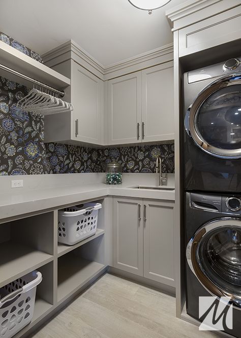 The design of this laundry room creates the opportunity for both function and efficiency. For more information about our passion for building excellence visit www.maglebyconstruction.com. Washer Dryer Laundry Room, Custom Laundry Room, Stacked Laundry Room, Laundry Room Ideas Small Space, Pantry Laundry Room, Rustic Laundry Rooms, Stylish Laundry Room, Dream Laundry Room, Mudroom Laundry Room