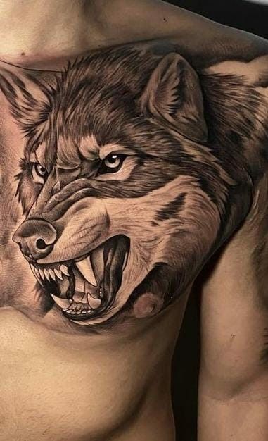 Cujo Tattoo, Wolf Chest Tattoo Men, Wolf Chest Tattoo, Howling Wolf Tattoo, Animal Sleeve Tattoo, Wolf Sketch, Mens Lion Tattoo, Last Kingdom, Neck Tattoo For Guys