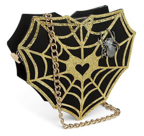 Betsey Johnson Web Surfer Crossbody Purse Creepy Costumes, Gothic Glam, Metallic Handbags, Black Gold Jewelry, Betsey Johnson Handbags, Halloween Spider Web, Halloween Spider, Halloween Accessories, Cute Purses