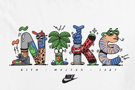 A Closer Look at the KITH x Steven Harrington x Nike Collaboration Steven Harrington, Nike Art, Air Max Day, Shirt Logo Design, Nike Wallpaper, Graphic Tshirt Design, Shirt Print Design, Tee Shirt Designs, Illustration Character Design