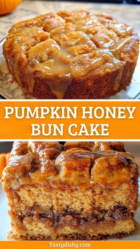 Experience the cozy flavors of fall with this Delicious Pumpkin Honey Bun Cake! This easy recipe combines moist pumpkin cake layers swirled with cinnamon and honey for a delightful twist on your favorite dessert. Perfect for sharing at gatherings or enjoying with a warm cup of coffee, this fall treat satisfies your sweet tooth and warms your heart. Don't miss out—save this pin and try making it today! 🍰✨ Honey Bun Pumpkin Cake, Honey Bun Coffee Cake, Pumpkin Moist Cake, Pumpkin Honeybun Cake, Pumpkin Baked Goods Recipes, Pumpkin Cinnamon Cake, Honey Spice Cake, Pumpkin Honey Bun Cake Recipe, Fall Food Truck Ideas