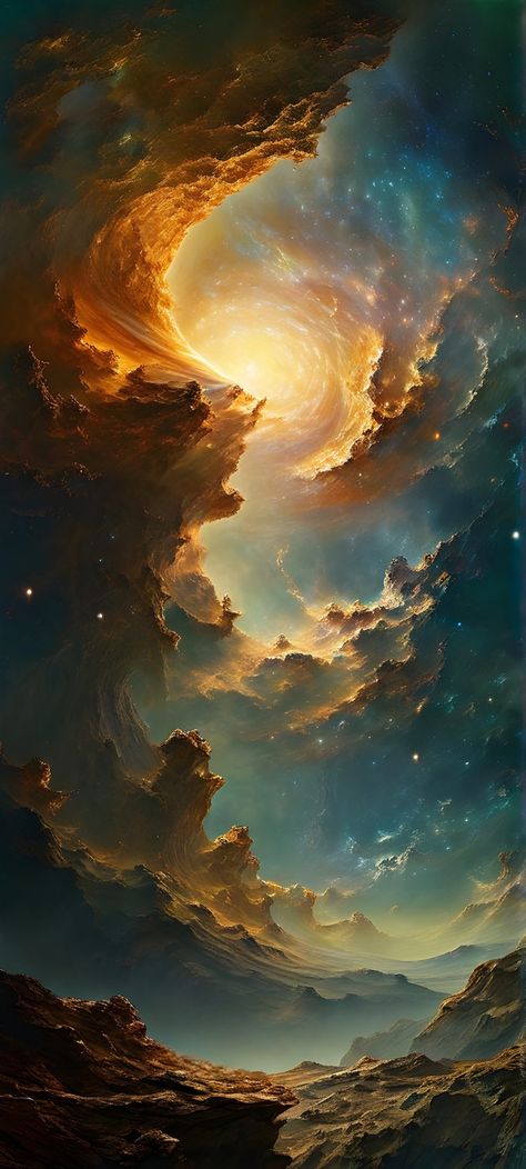 Cosmic chorus in the luminous abyss, galaxies, stars, celestial bodies harmonize, painting Cosmic Landscape, Celestial Aesthetic, Fantasy Architecture, Cosmic Art, Galaxies Stars, Chorus, Phone Wallpapers, Planets, Things To Think About