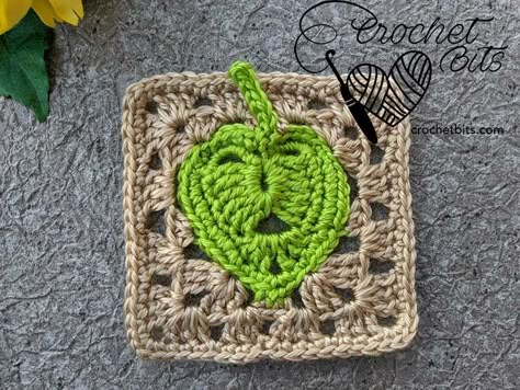 Free Crochet Monstera Leaf Granny Square Pattern - Crochet Bits Garden Granny Square, Beetle Granny Square, Leaf Crochet Granny Square, Insect Granny Square, Monstera Granny Square Pattern, Fairy Granny Square, Snail Granny Square, Studio Ghibli Granny Square, Forest Granny Square