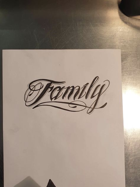 Text Tattoo Family, Family 1st Tattoo, The Word Family Tattoos, Word Family Tattoo, Family Word Tattoo, Family Tattoo Stencil, Family Lettering Tattoo Design, Family Script Tattoo, Family Forever Tattoo