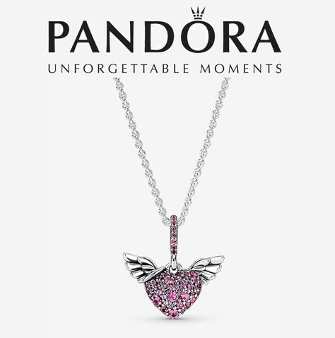 Pavé Heart & Angel Wings Necklace Our Pavé Heart & Angel Wings Necklace is sent from the heavens. Perfect for gifting the angel in your life, or adding to your own collection, this special necklace is hand-finished in sterling silver and features pink crystal pavé. Adjustable to three different lengths, this special pendant was inspired by angels as a symbol of love and protection. Angel Wings Necklace, Wings Necklace, Angel Wings Heart, Pandora Necklace, Angel Wing Necklace, Special Necklace, Pandora Silver, Fairy Wings, The Angel